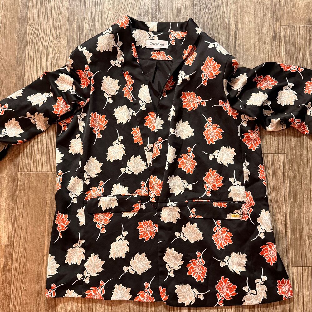 Calvin Klein Women's Blazer Plus Size 18W Floral Pattern Black and Orange